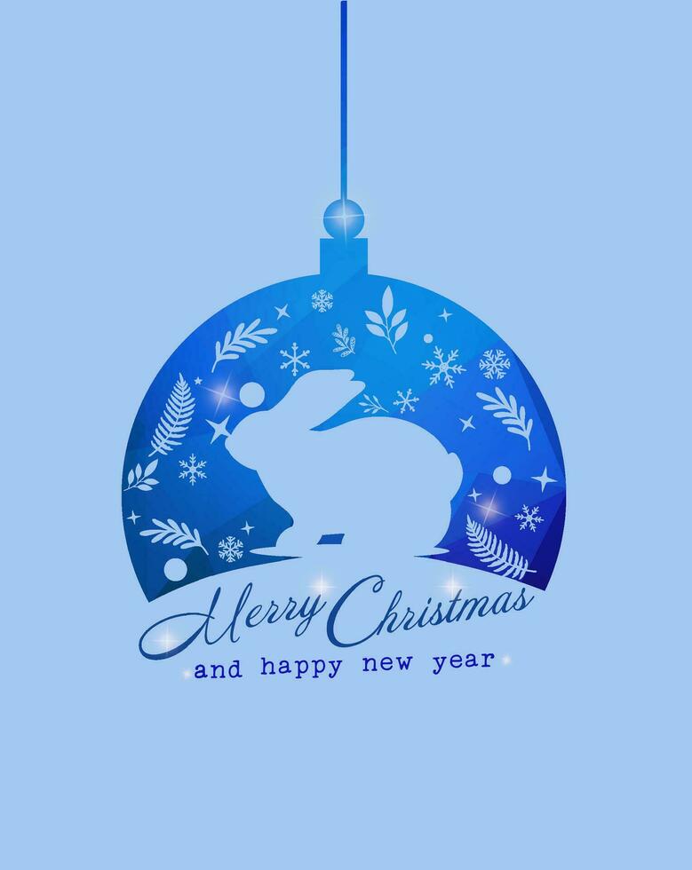 diseño linterna resumen azul modelo con suave azul silueta de Conejo y Navidad adornos Navidad y nuevo año tarjeta. vector