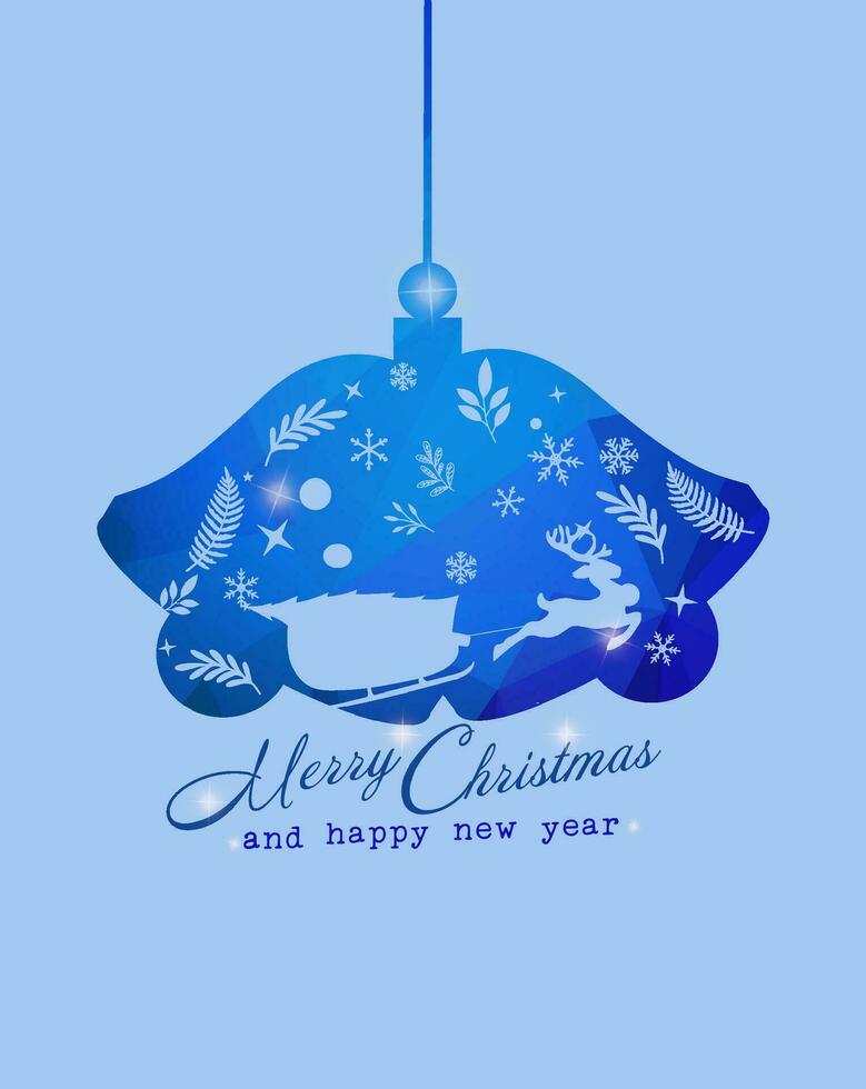 diseño linterna resumen azul modelo con suave azul silueta Papa Noel trineo y Navidad ornamento. Navidad y nuevo año tarjeta. vector