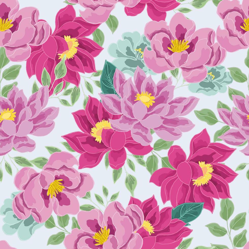Hand Drawn Lotus Flower Seamless Pattern vector