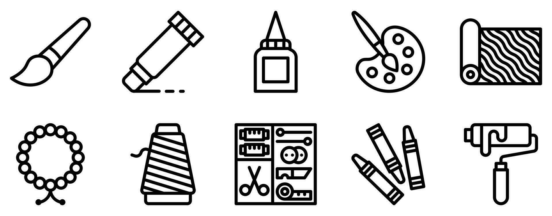 art and craft supplies line style icon set collection vector