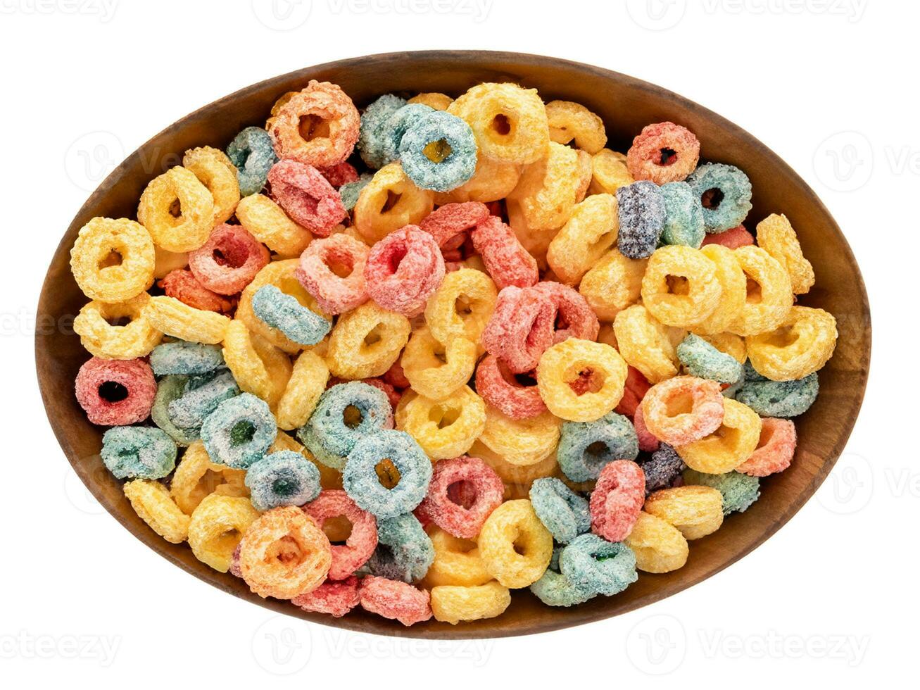 bowl of cereal rings on white background. photo