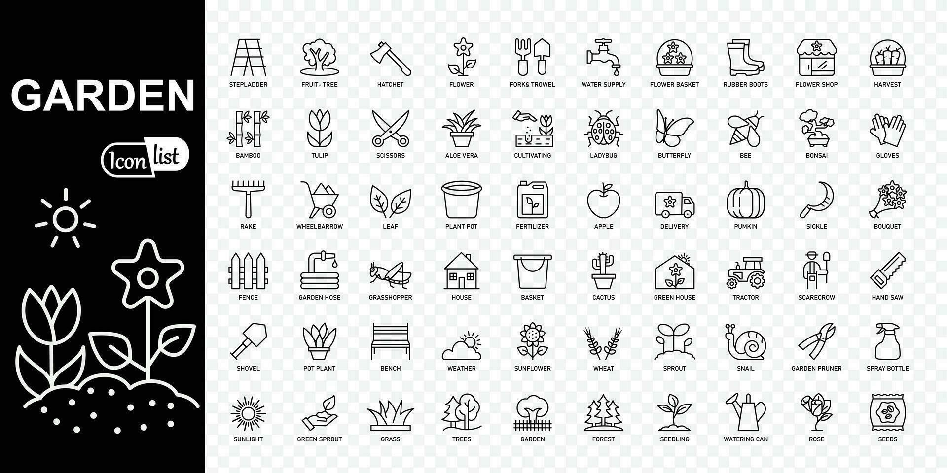 Garden editable Stroke Icons Pack. Thin line icons set. Simple vector illustration.
