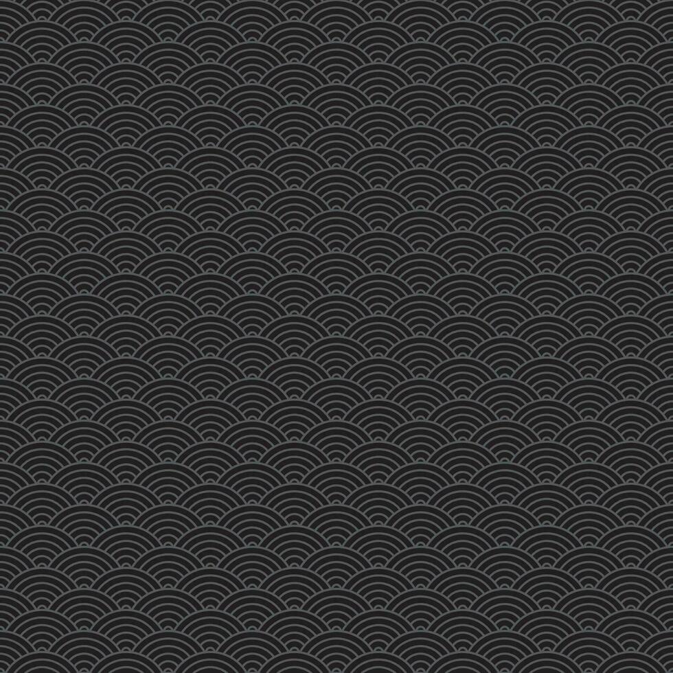 Dark seamless geometric japanese waves pattern Seigaiha-mon vector