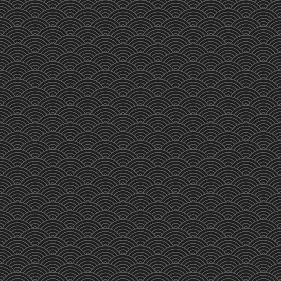 Dark seamless geometric japanese waves pattern Seigaiha-mon vector