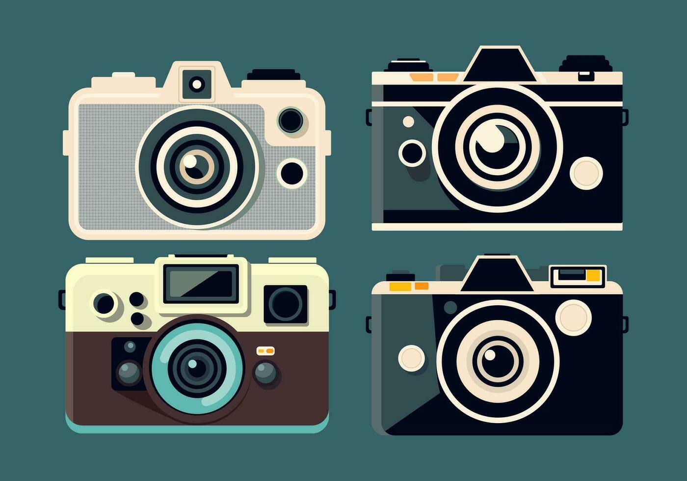 Rertro vintage camera flat illuatrstion vector classic style old lens collection