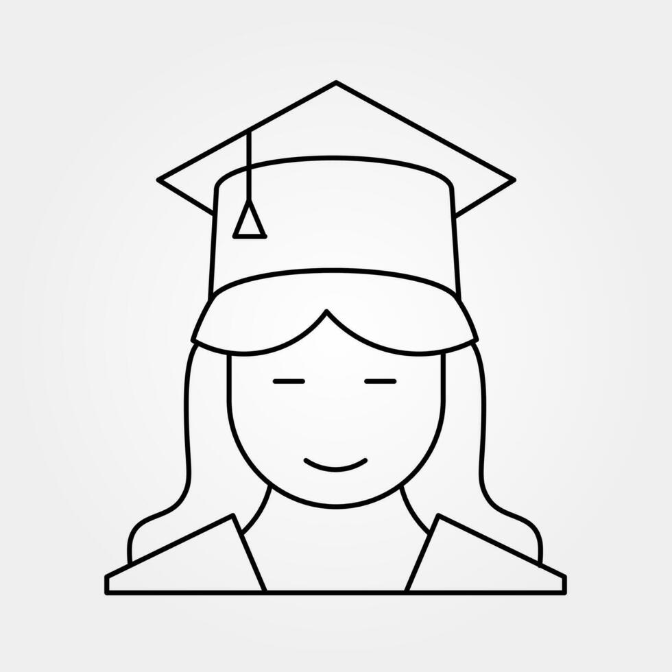 Graduate student in square cap or hat with tassel Icon. Graduate girl. Female in mortar hat and graduation gown vector