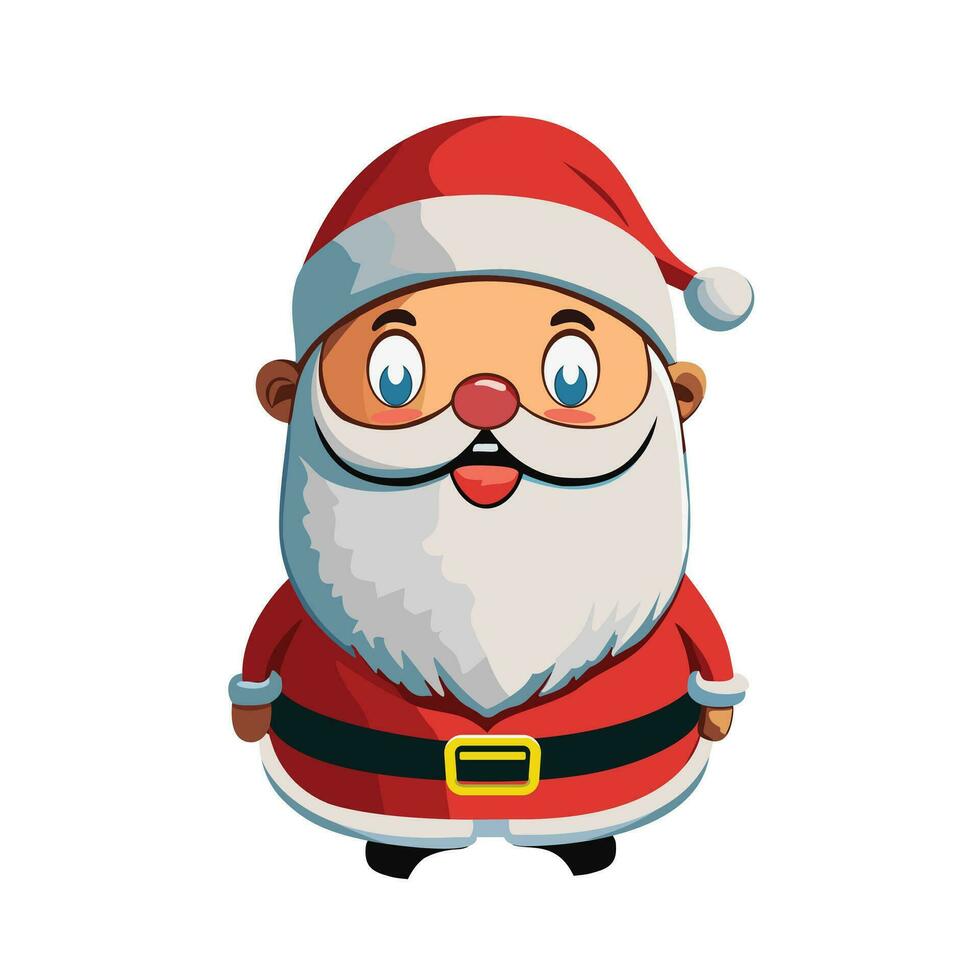 Christmas character Santa Claus standing and pointing with hand. Vector illustration flat