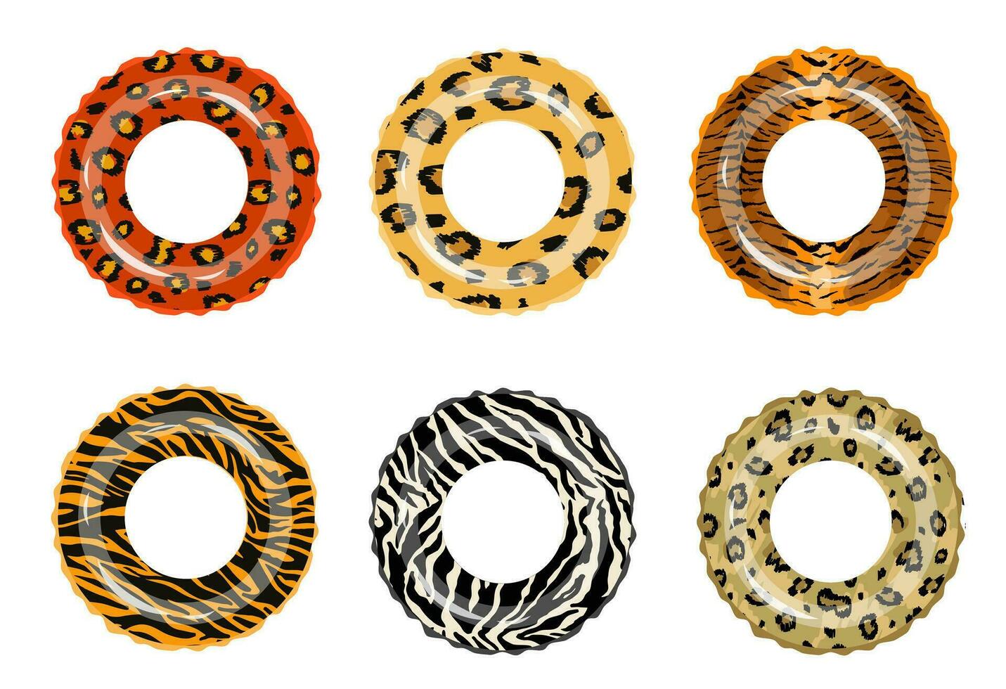 Swim rings set. Inflatable rubber toy. Top view swimming circle for ocean, sea, pool. Lifebuoy colorful collection. Vacation vector