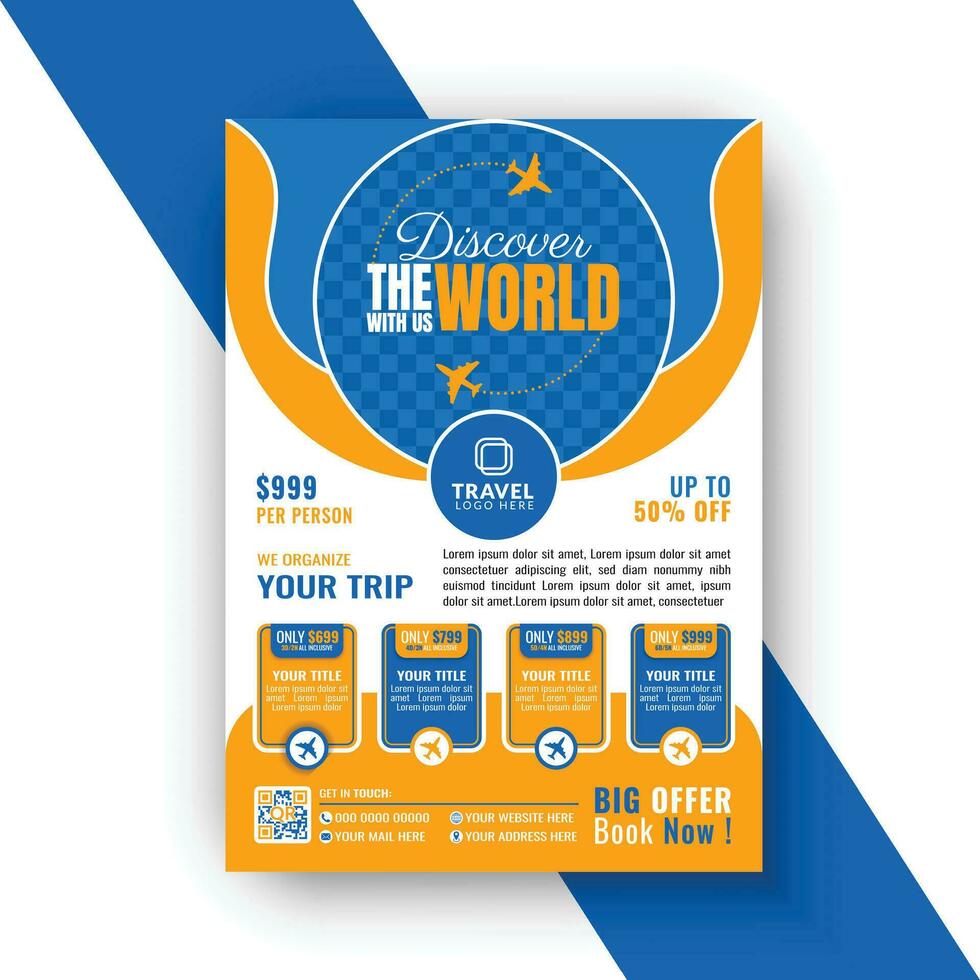 Travel or trip flyer design design template. Summer poster design template for travel agency vector