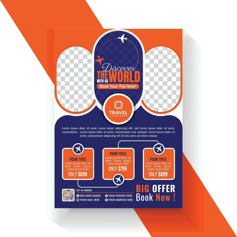 Travel or trip flyer design and brochure cover page template. Summer brochure template for travel agency vector