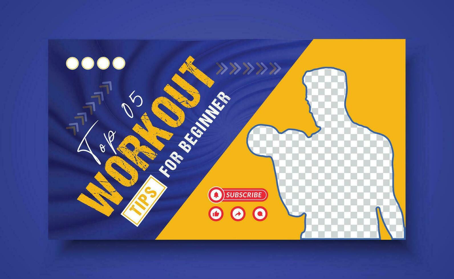 Fitness or gym training youtube thumbnail design for any videos. Fitness gym customizable video thumbnail and web banner template. vector