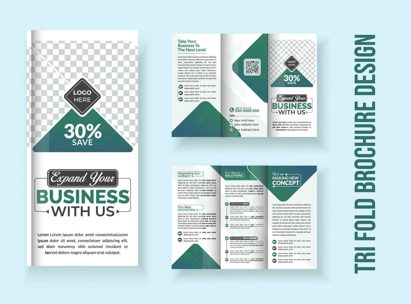 Corporate business tri-fold brochure design template. vector minimal flat design set, abstract three fold presentation layout a4 size.