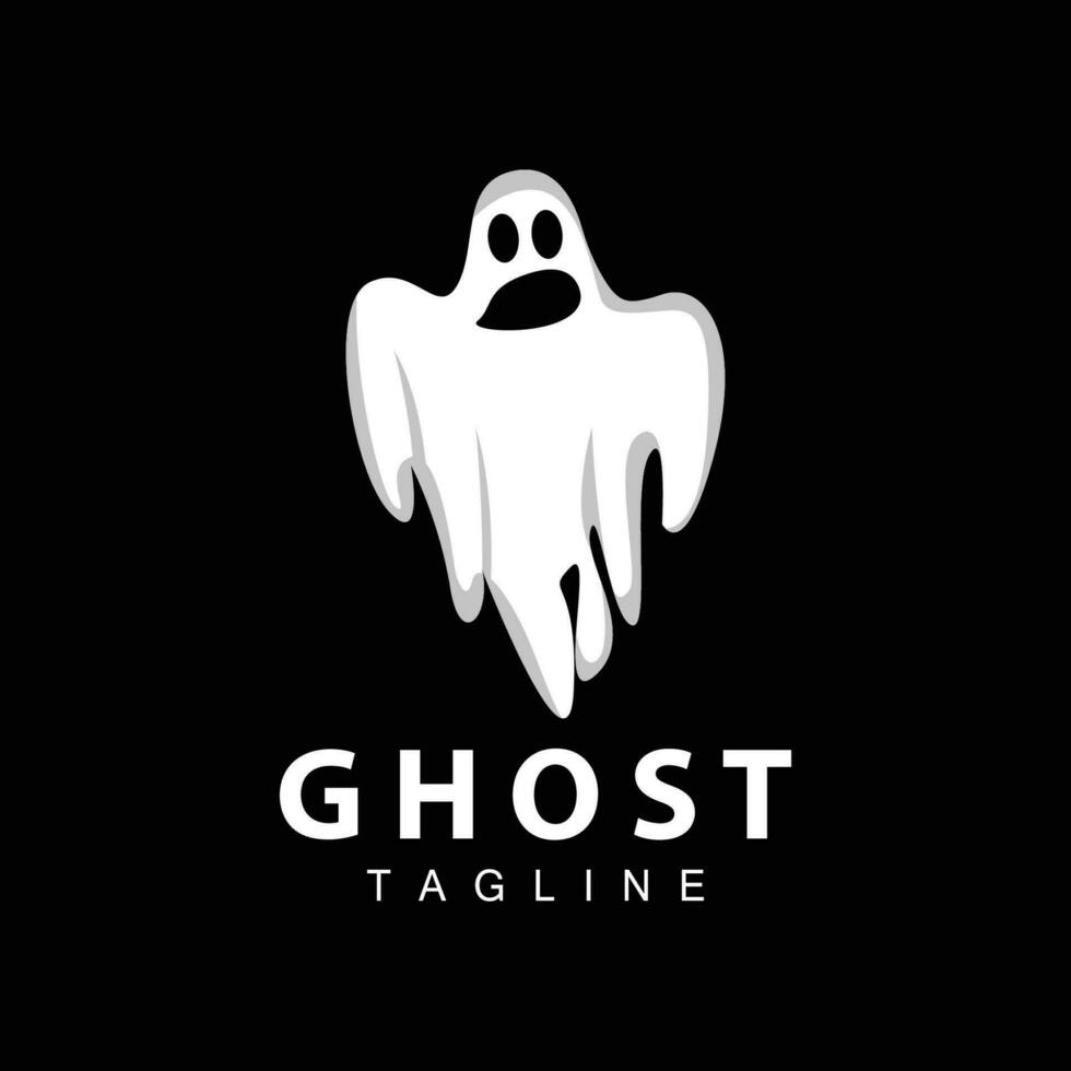 Spooky Ghost Logo, Simple Halloween Cartoon Devil Design Illustration Template Black Background vector