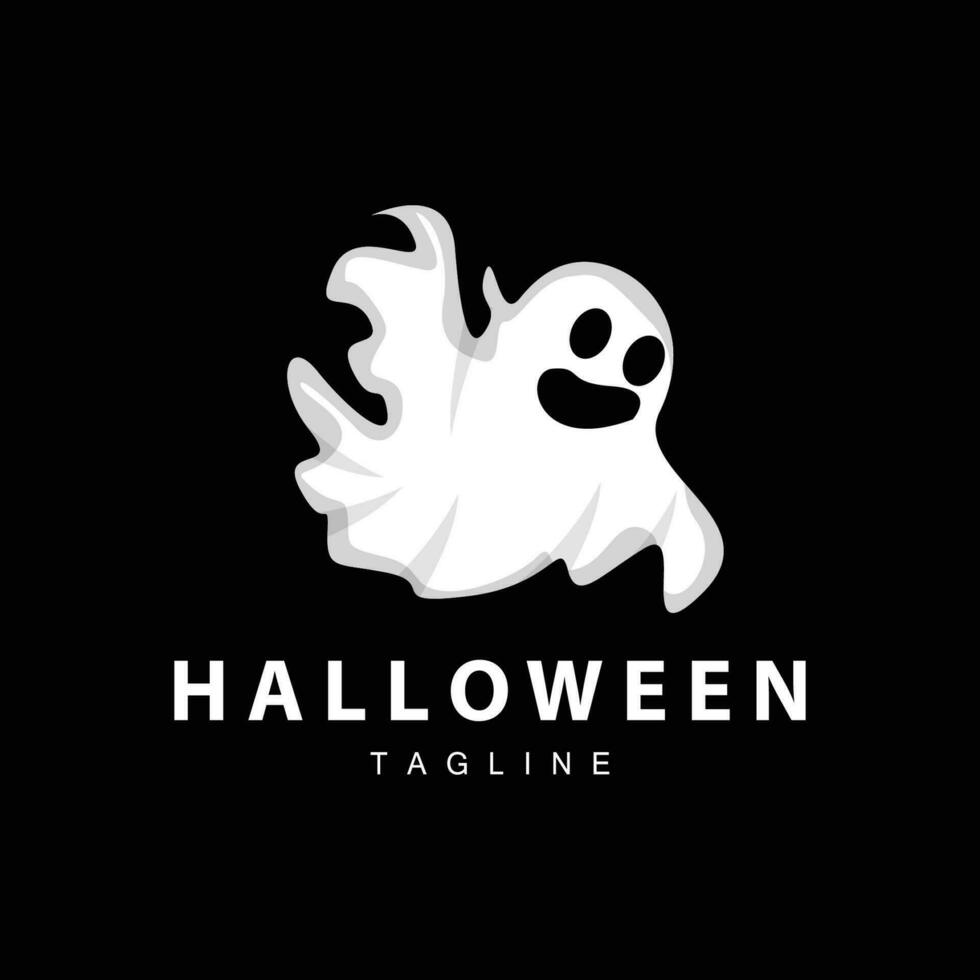 Spooky Ghost Logo, Simple Halloween Cartoon Devil Design Illustration Template Black Background vector