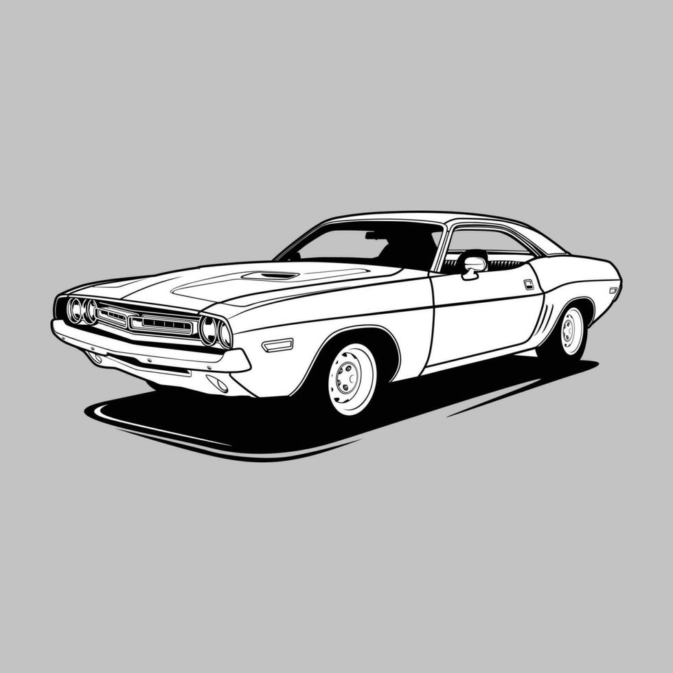 ilustración de vector de coche de vista en blanco y negro para diseño conceptual