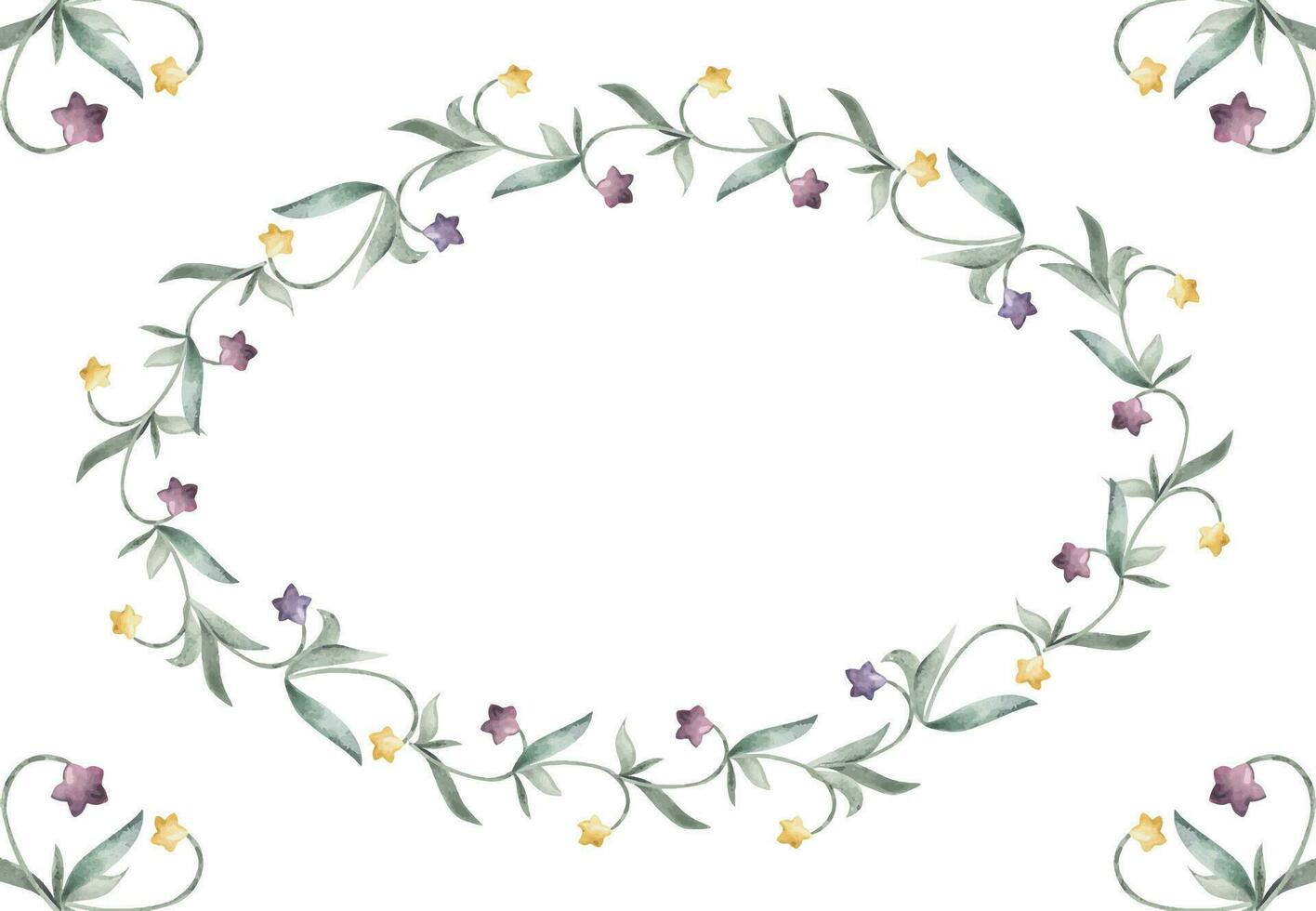 Watercolor hand drawn illustration, magical star flowers with textured effect. Wreath frame circle border Isolated on white background. For kids, children bedroom, fabric, linens print, invitation vector