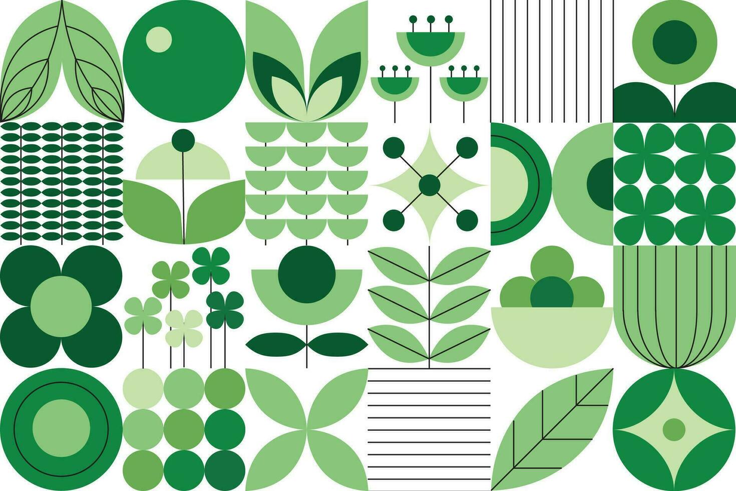 Plants and flowers in the Bauhaus style. Minimalistic geometric pattern  Vector illustration.