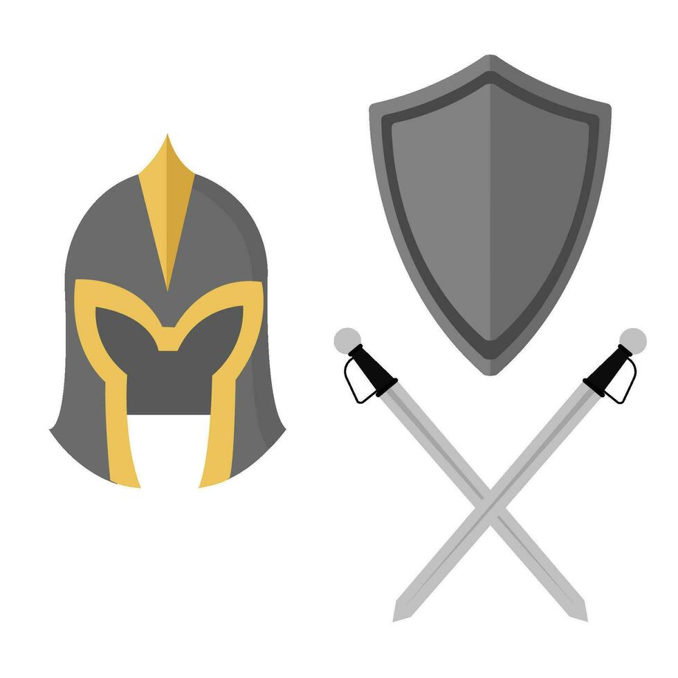 armadura conjunto proteger espada casco guerra plano ilustración vector y icono, etc.