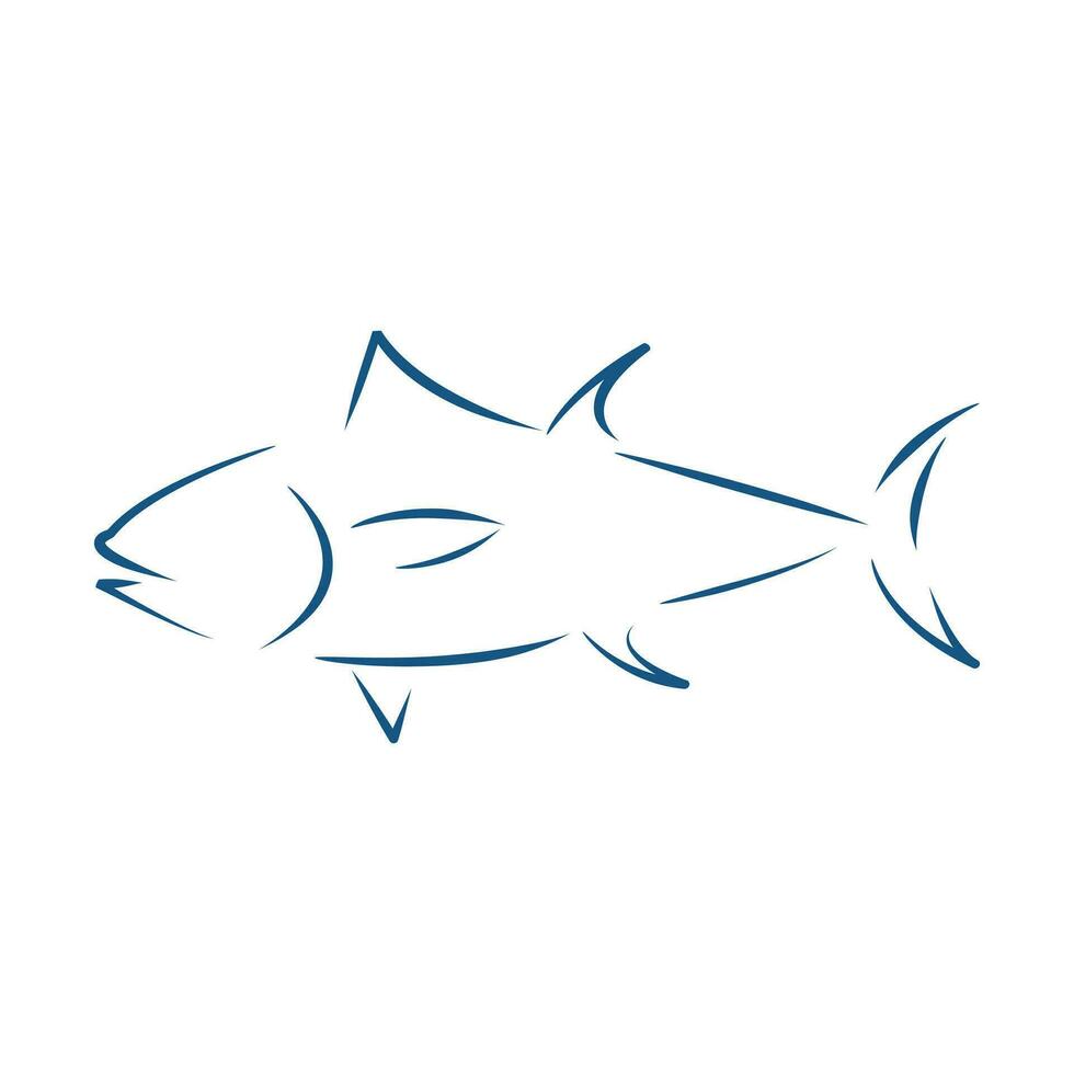 Tuna fish blue outline icon logo design. minimalist simple flat vector