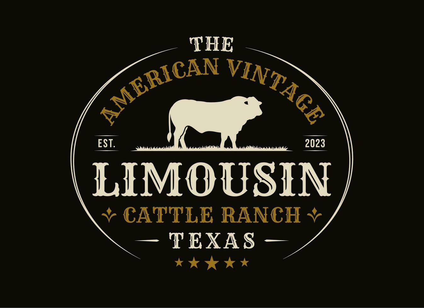Vintage Limousin Cattle Ranch Livestock Emblem Label Logo Design vector