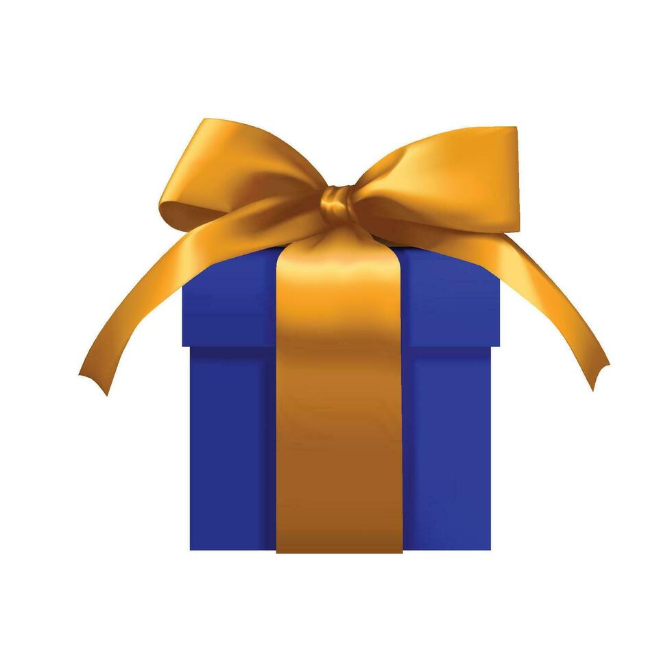 vector azul regalo caja con oro cinta y arco en blanco