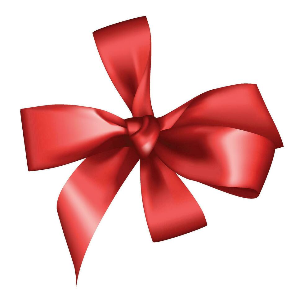 Vector red ribbons and bows for wrapping present box on white