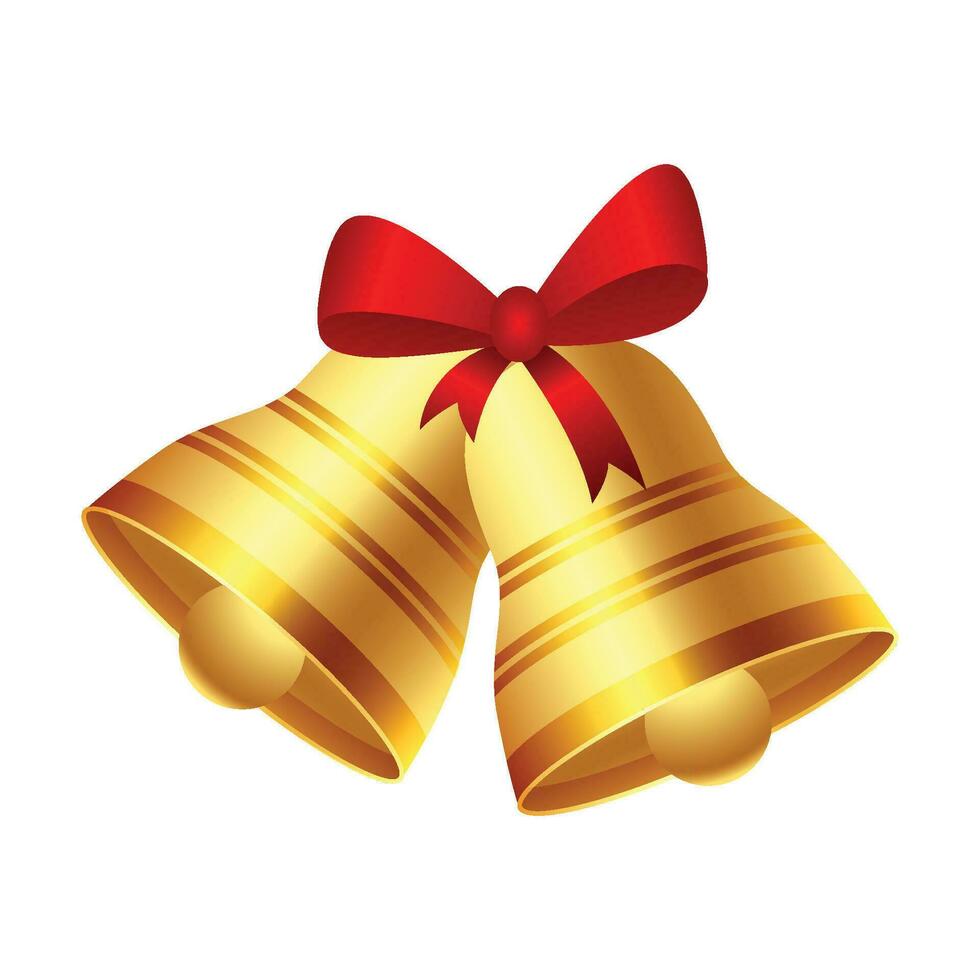 Vector christmas bells with red ribbon on white