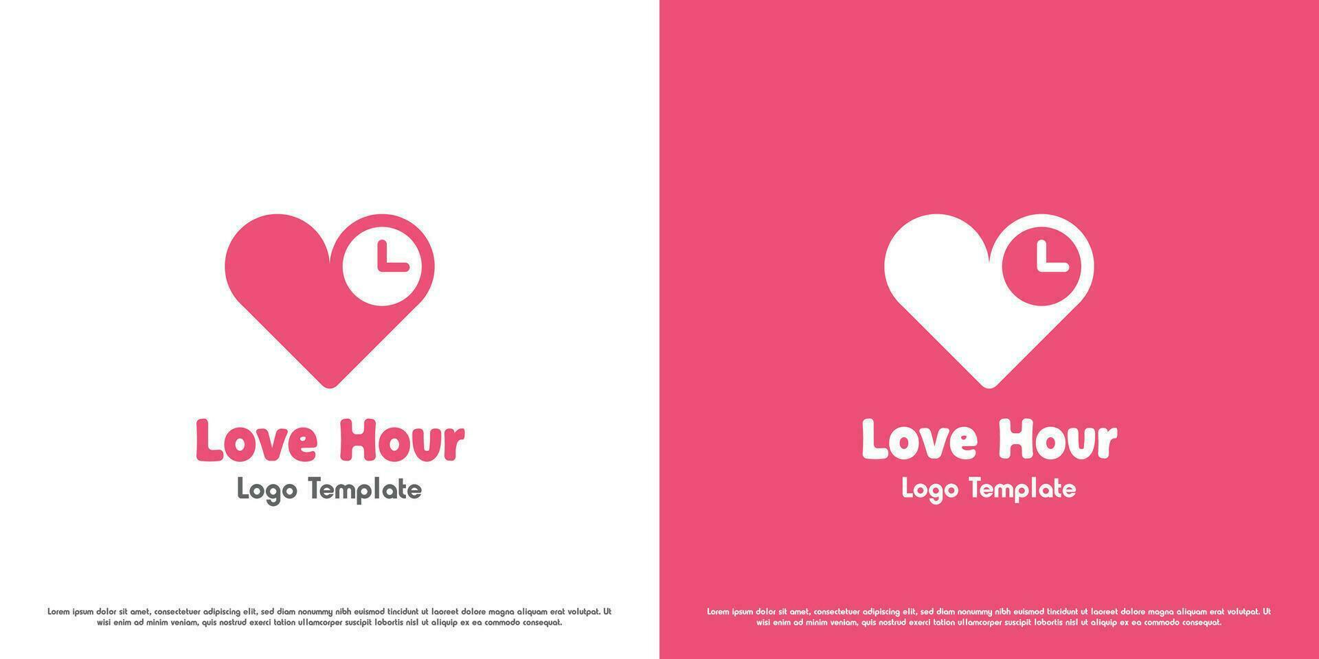 amor hora logo diseño ilustración. formas de amor corazones afecto objetos reloj Pareja Fechado aplicación celebrar. sencillo plano icono símbolo divertido juguetón contento dibujos animados resumen creativo minimalista vector