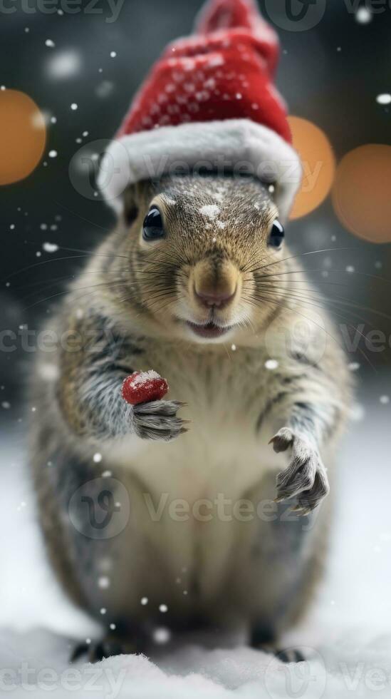 AI generated Cute koala red santa hat background snow postcard fluffy animals gift red winter photo