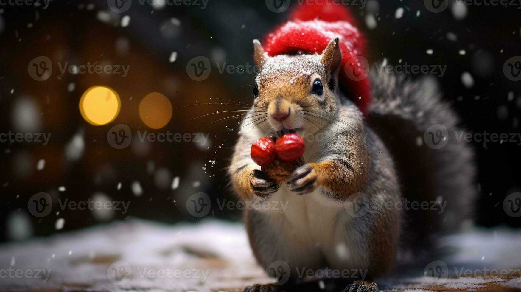 AI generated Cute koala red santa hat background snow postcard fluffy animals gift red winter photo