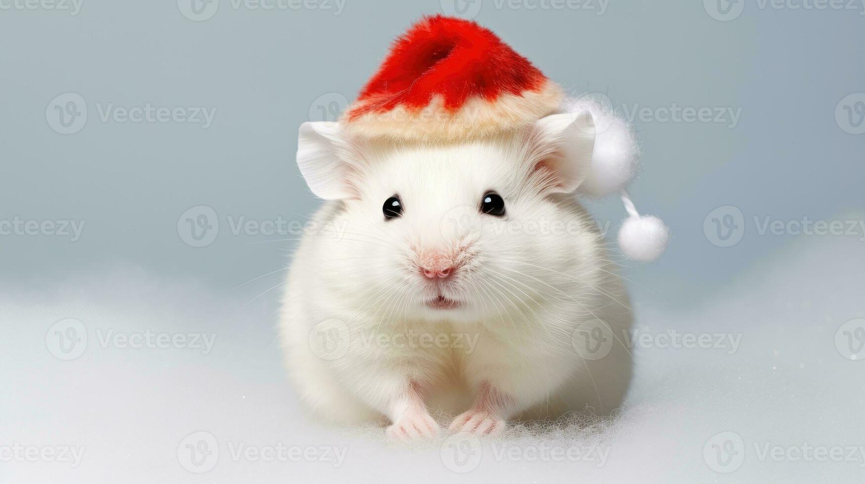 AI generated Adorable fluffy hamster Santa hat sitting Christmas present box lights photo new year poster