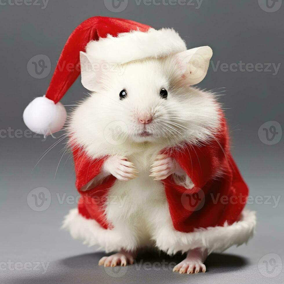 AI generated Adorable fluffy hamster Santa hat sitting Christmas present box lights photo new year poster