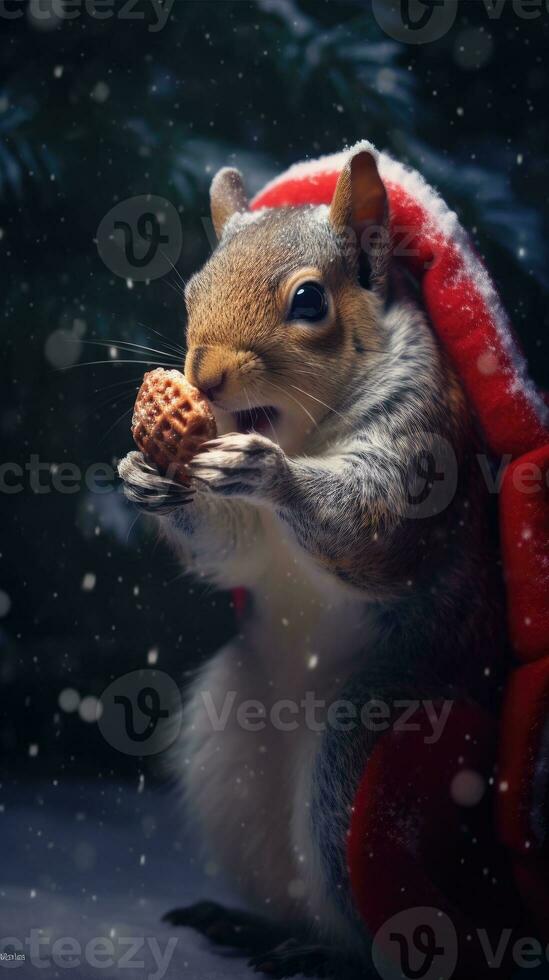 AI generated Cute koala red santa hat background snow postcard fluffy animals gift red winter photo