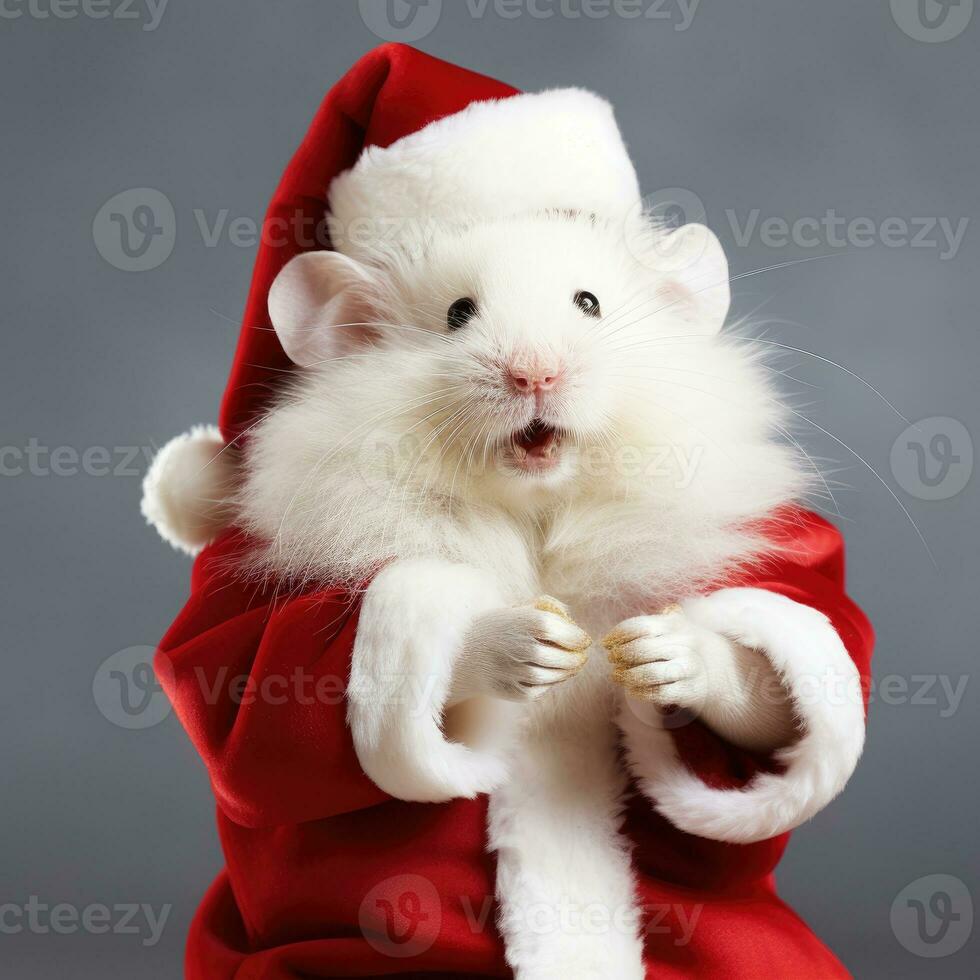 AI generated Adorable fluffy hamster Santa hat sitting Christmas present box lights photo new year poster