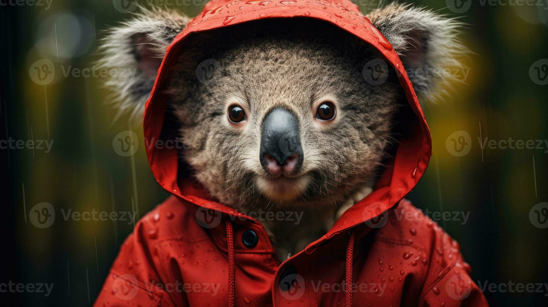 ai generado linda coala rojo Papa Noel sombrero antecedentes nieve tarjeta postal mullido animales regalo rojo invierno foto