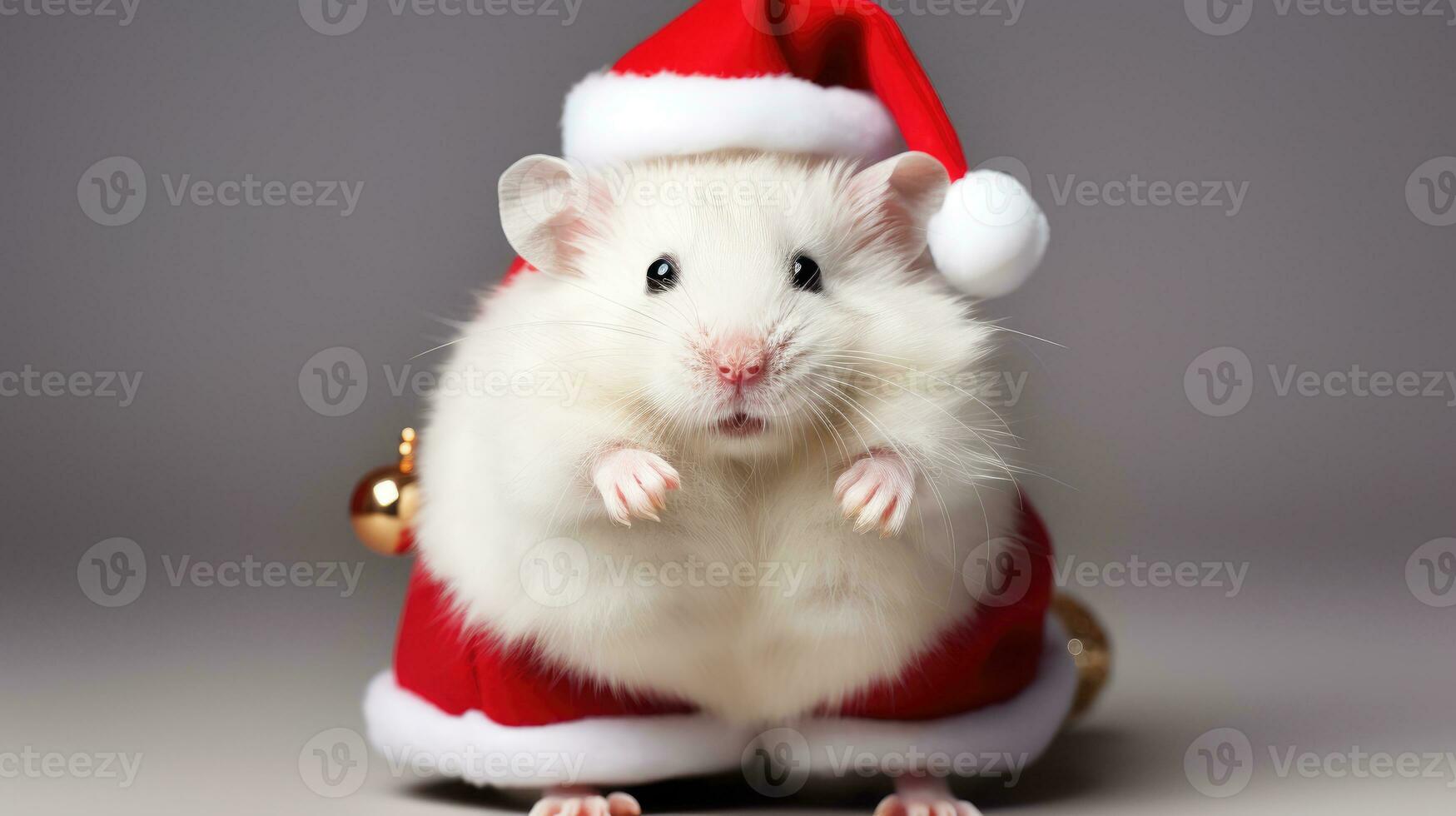 AI generated Adorable fluffy hamster Santa hat sitting Christmas present box lights photo new year poster