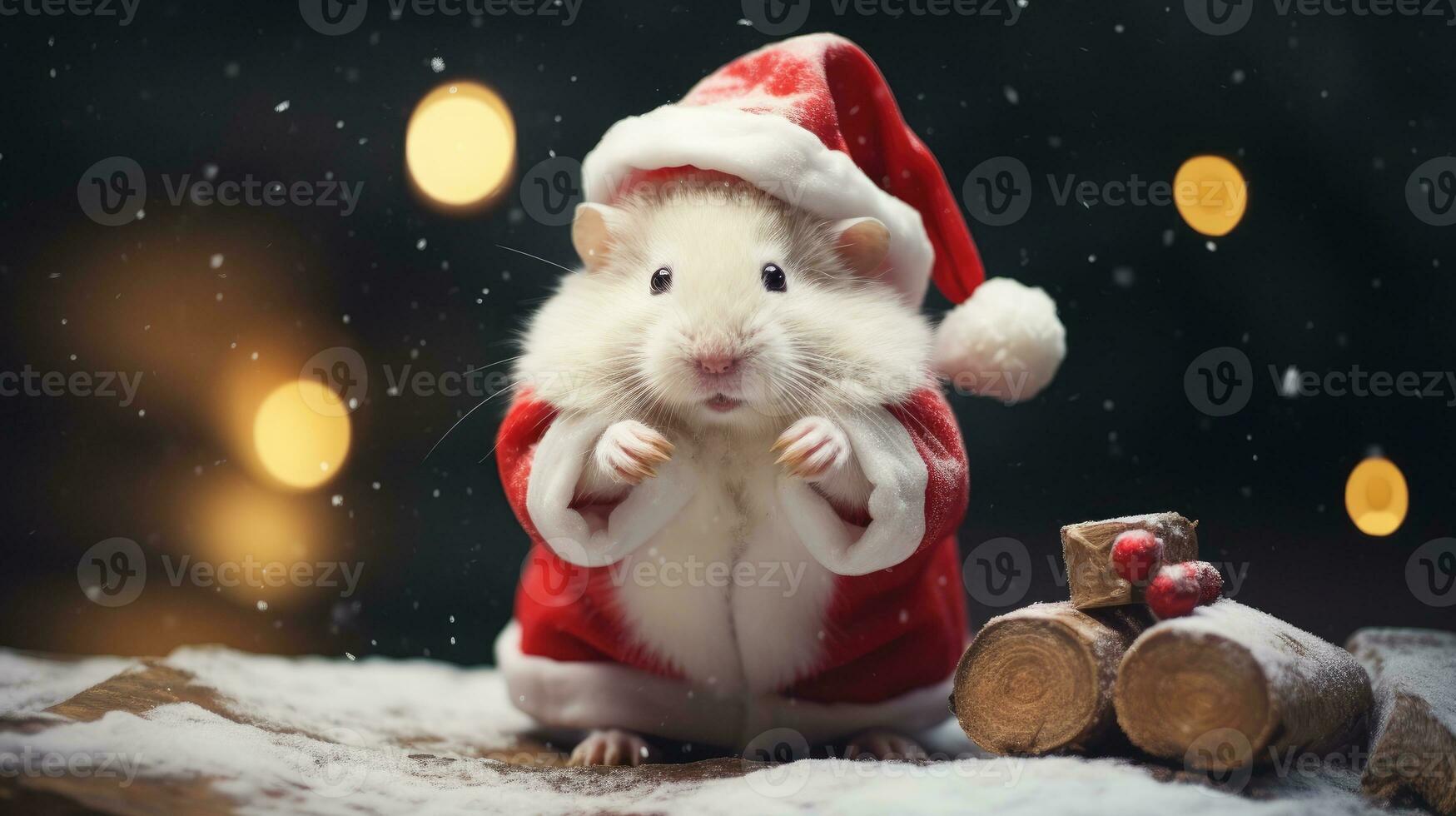 ai generado adorable mullido hámster Papa Noel sombrero sentado Navidad presente caja luces foto nuevo año póster