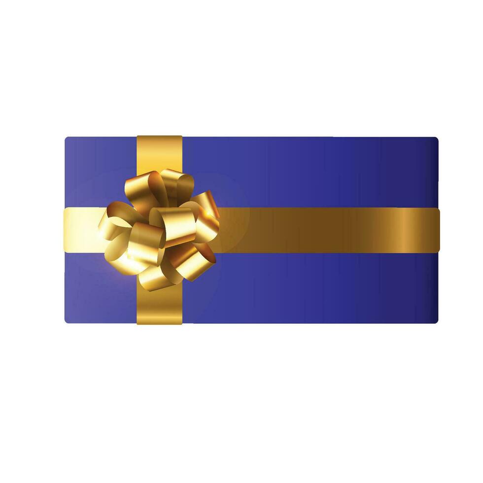 Vector golden bow on blue gift box illustration