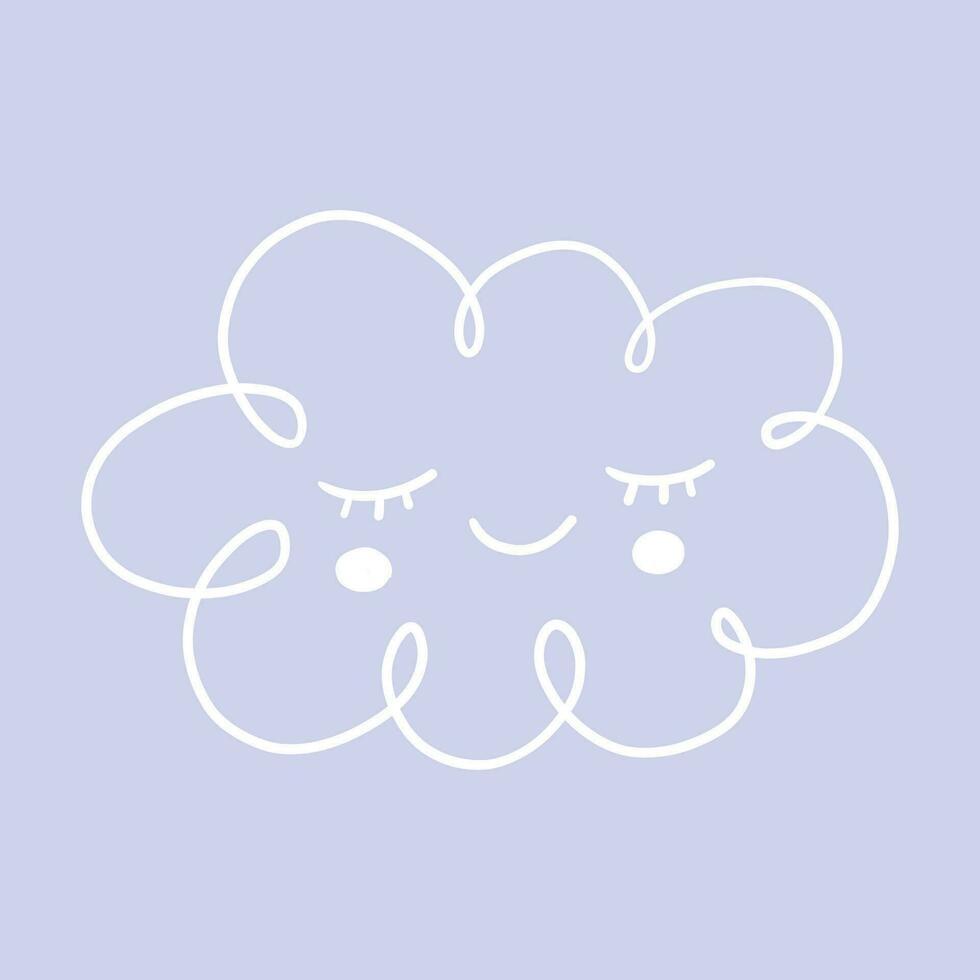 Vector cute baby smiling blue cloud in boho hand drawn style