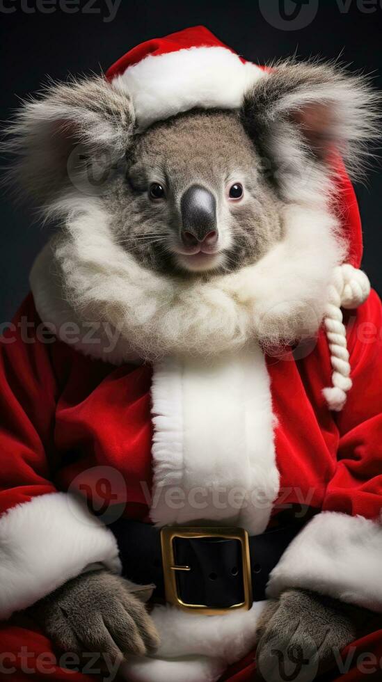 ai generado linda Conejo liebre rojo Papa Noel sombrero antecedentes nieve tarjeta postal mullido animales regalo rojo invierno foto