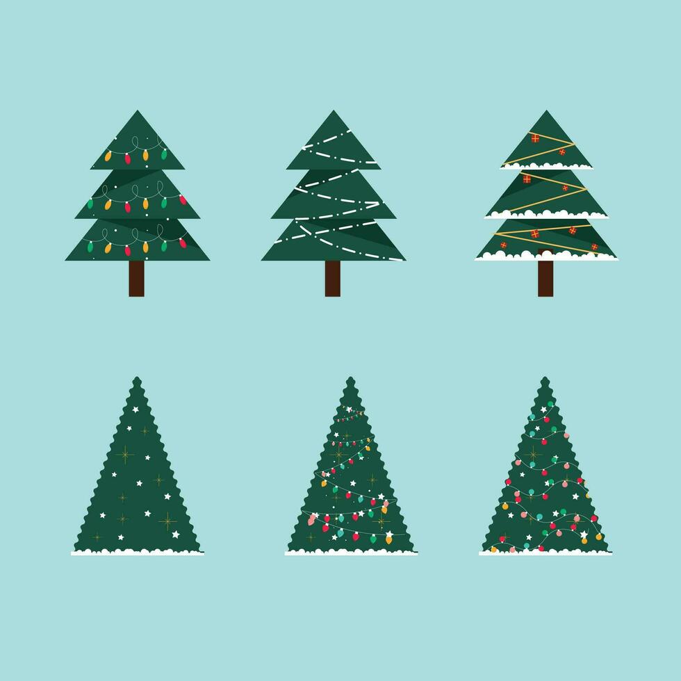 Set with a Christmas tree Vector illustration on a Morning Glory background.