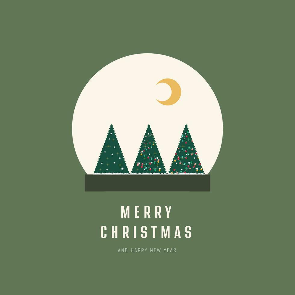 Merry Christmas Social Media Post with fir tree under snowfall Vector Design Template