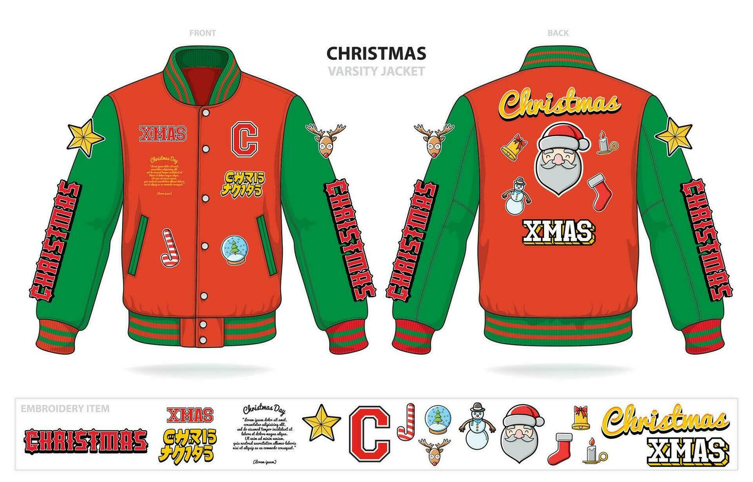 vintage varsity christmas jacket mockup template vector