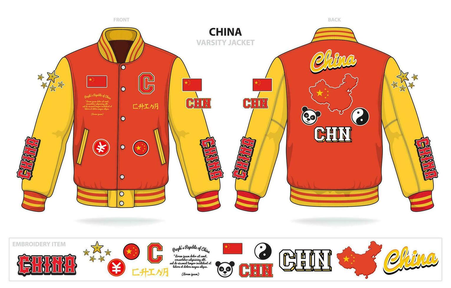 vintage varsity china jacket mockup template vector