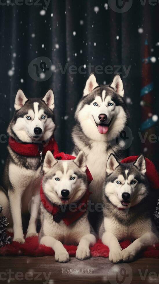 AI generated Cute dog puppy with christmas gift boxes concept photo poster merry present red new year