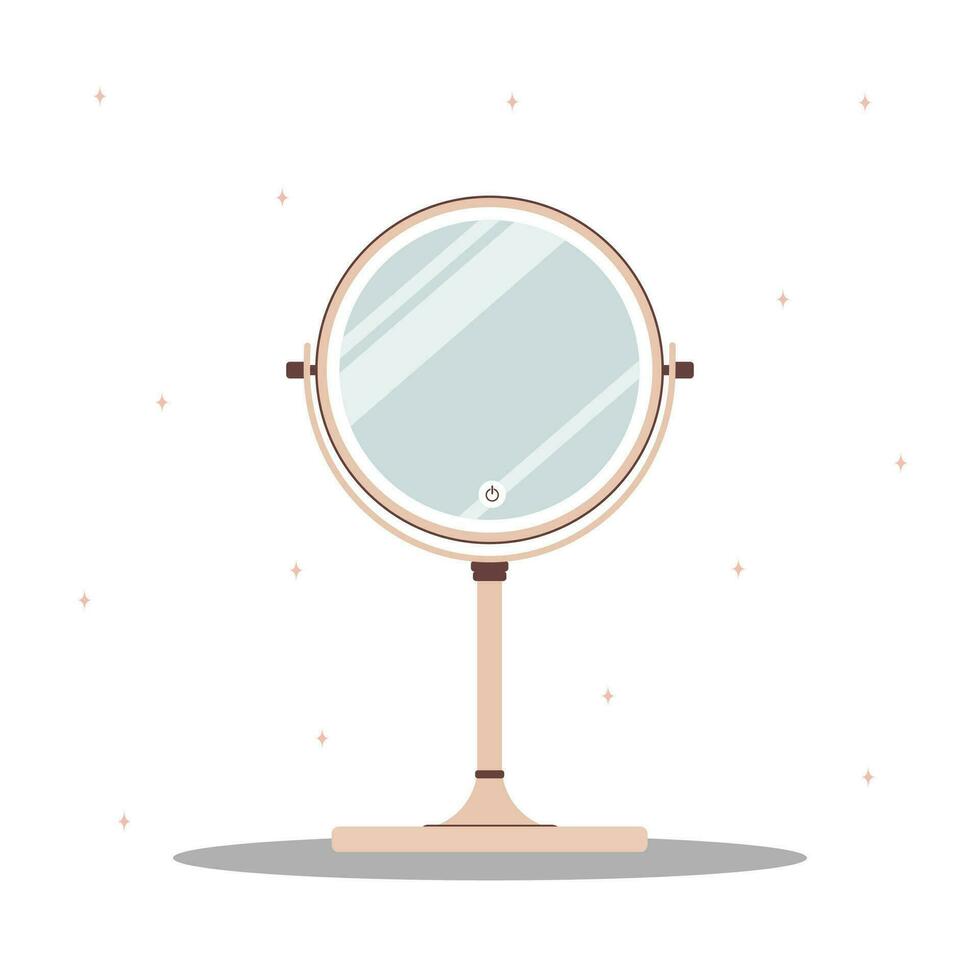 Round stand mirror isolated on white background. Equipment for dressing room. Vector illustration in flat cartoon style