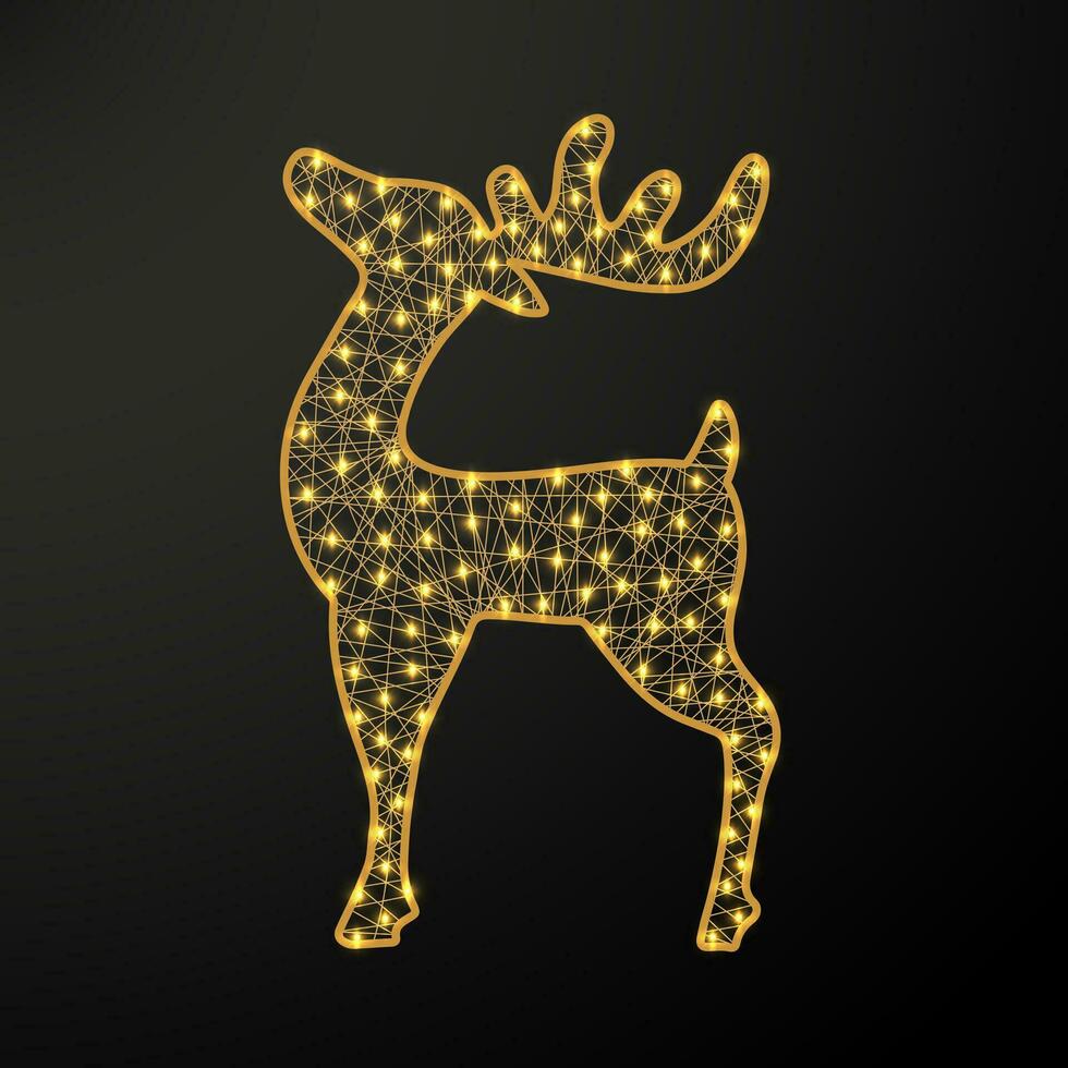 Christmas glowing deer. New year figure with garland. Realistic vector illustration