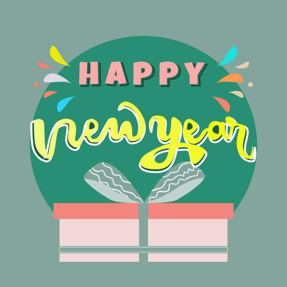 Happy new year greetings with gift box and the background is green vector