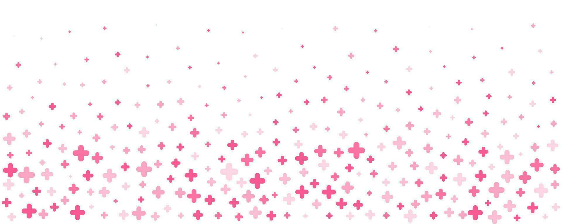 Medical cross and plus background. Abstract seamless pink background for hospital and pharmacy. Geometrical shapes ornament on border. Vector backdrop