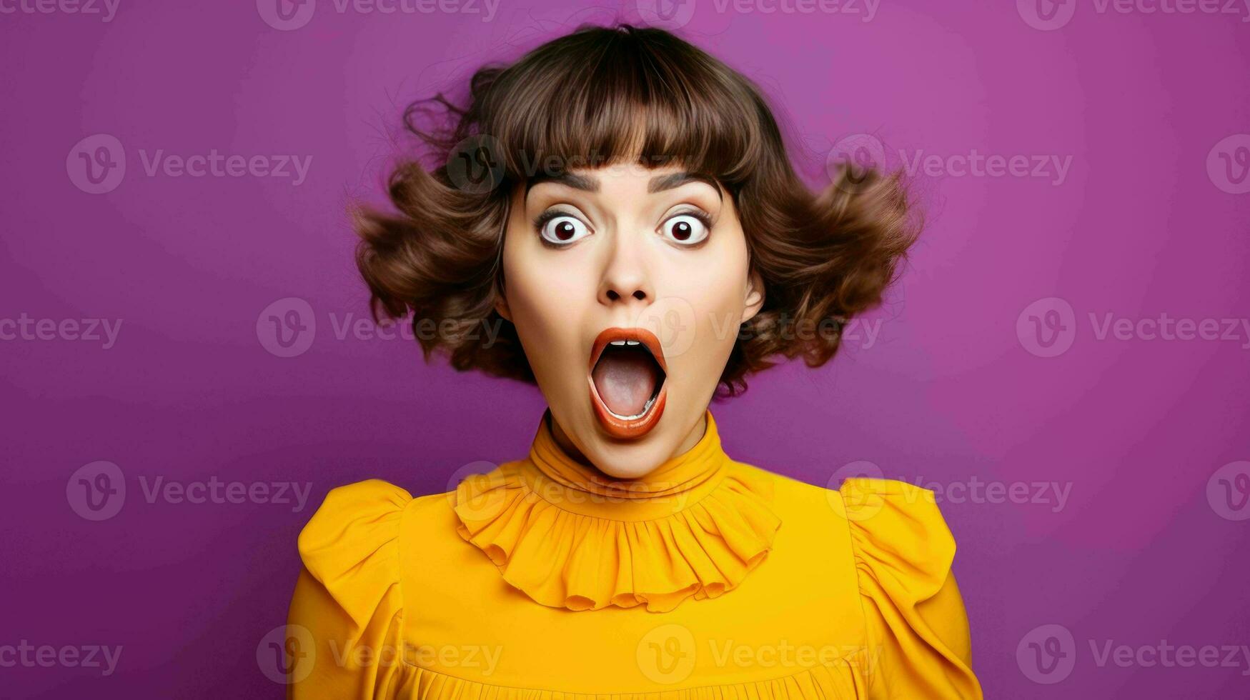 AI generated Woman with surprised face looking into camera photo